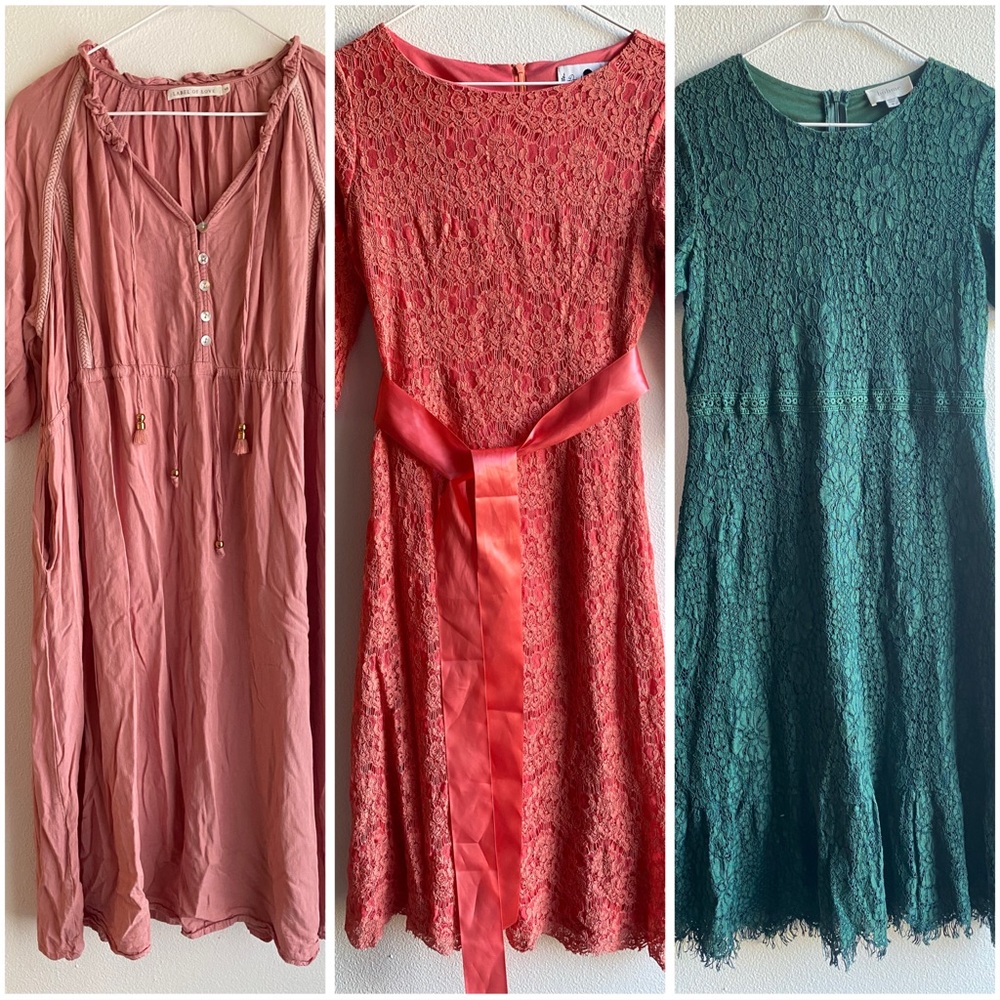 Lot of 3 Dresses size small - Label of Love, Dainty Jewells, Bohme
